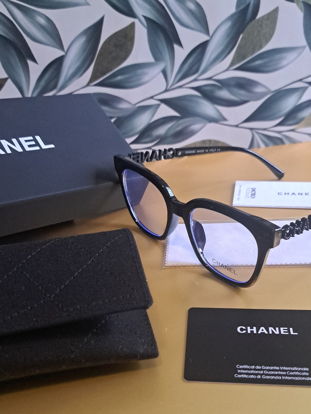 CHANEL Black Women's Round Optical Glasses with Chain Temples